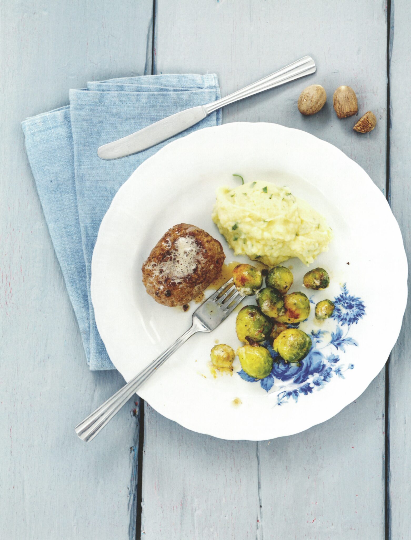 Veal Meatballs with Mashed Potatoes and Brussels Sprouts