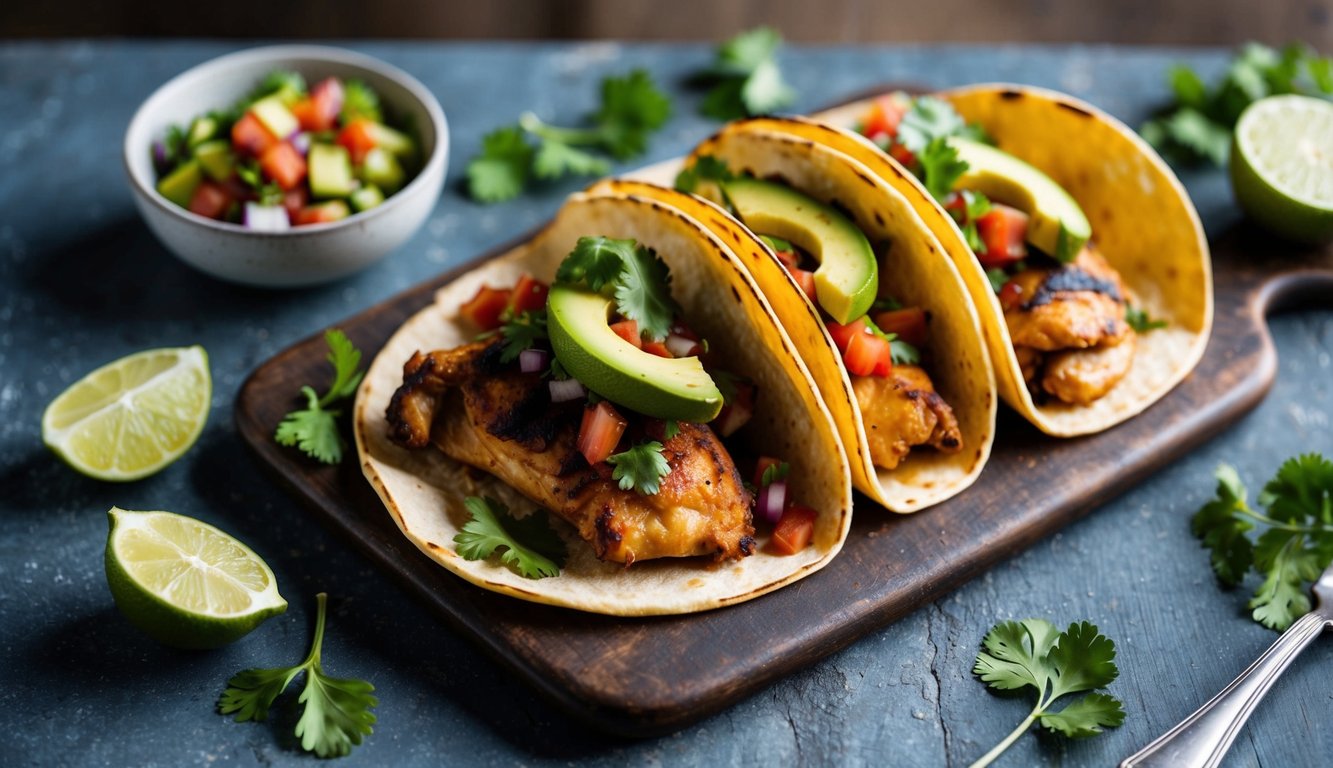 Grilled Chicken Thigh Tacos with Avocado and Salsa