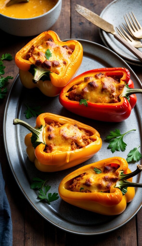 Savory Stuffed Bell Peppers with Rice and Ground Meat