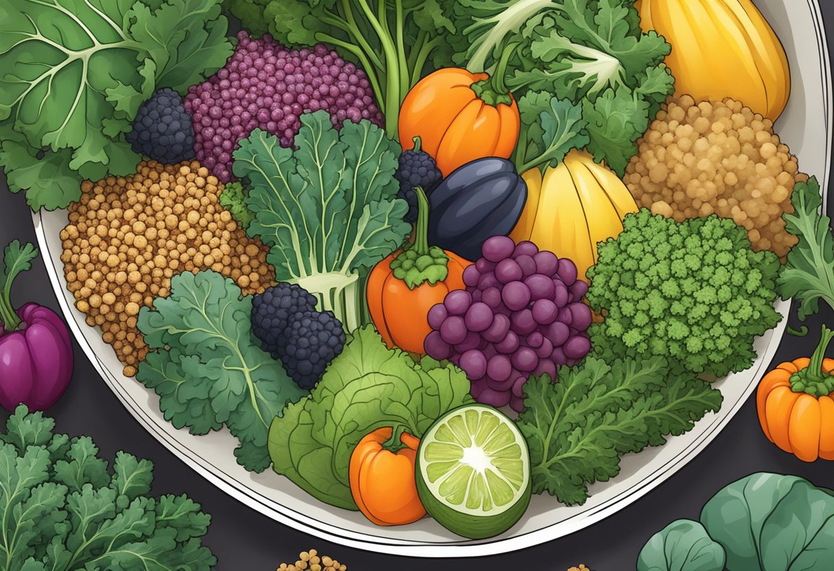 A colorful array of fresh kale, quinoa, and assorted seasonal produce arranged in a bowl