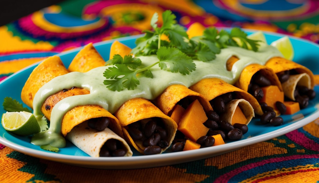 Black Bean and Sweet Potato Enchiladas with Cashew Cream Sauce