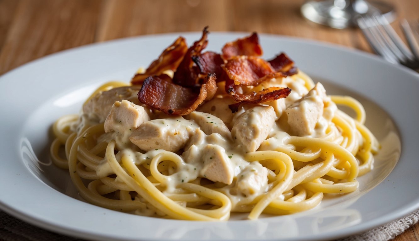 Creamy Chicken Alfredo Pasta with Crispy Bacon