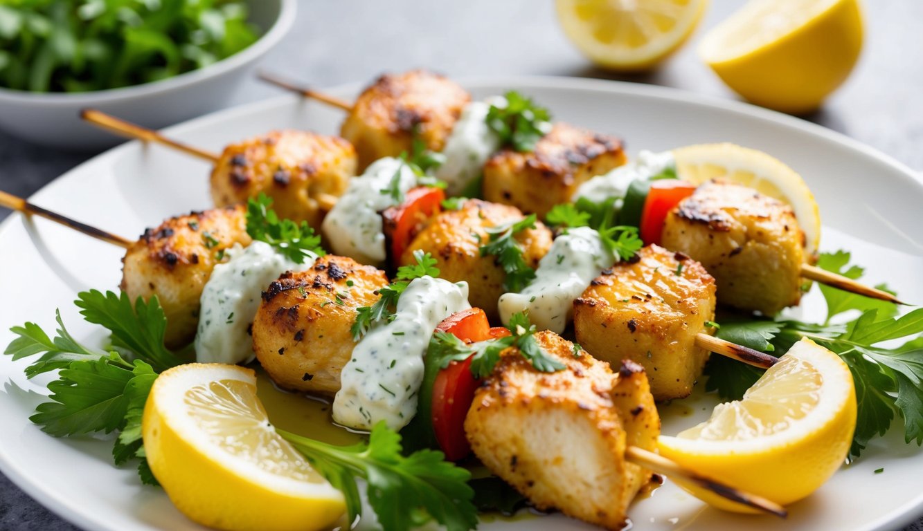 Greek Yogurt Marinated Chicken Skewers with Tzatziki Sauce