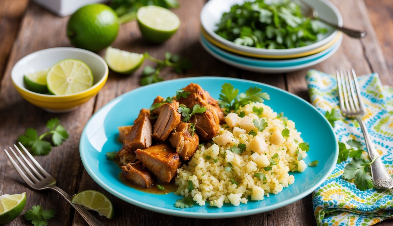 Instant Pot Pork Carnitas with Cilantro Lime Cauliflower Rice