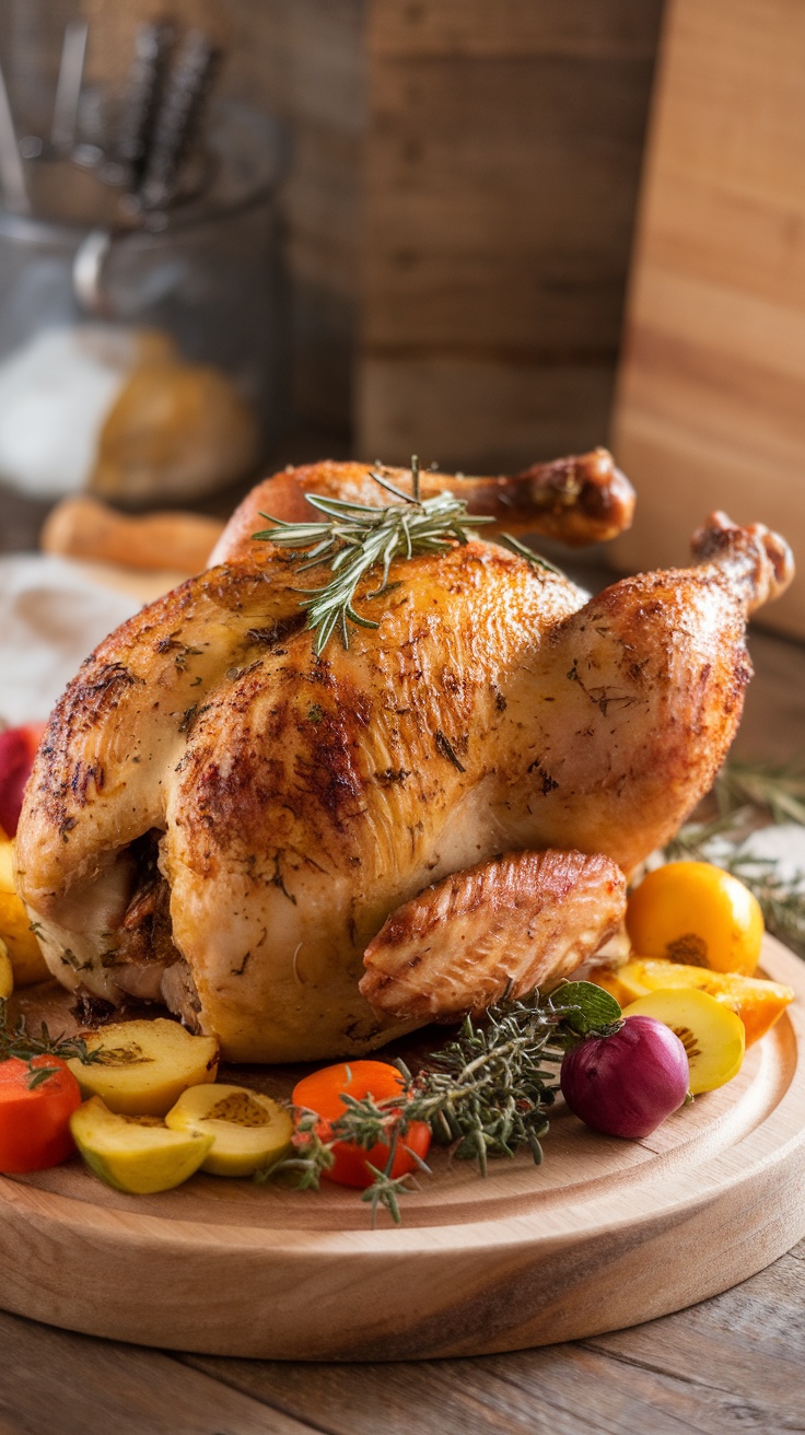 Herb roasted whole chicken with seasonal vegetables