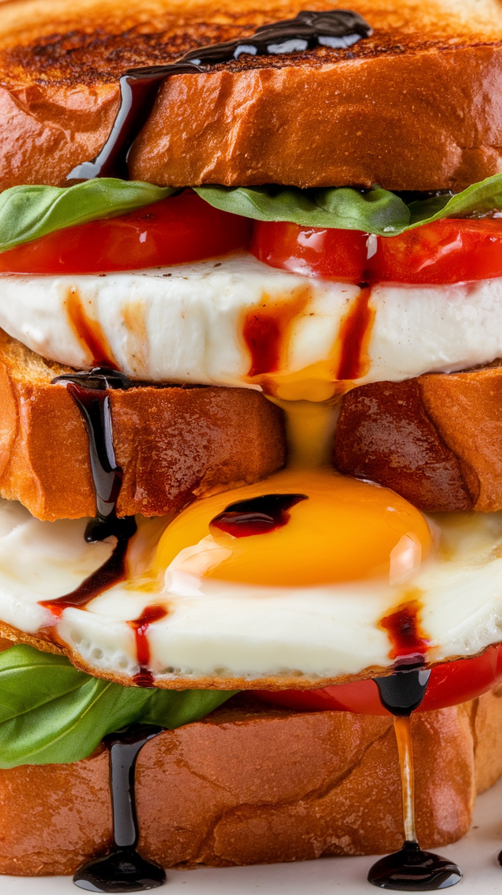 A delicious Caprese breakfast sandwich with egg, mozzarella, and tomatoes.