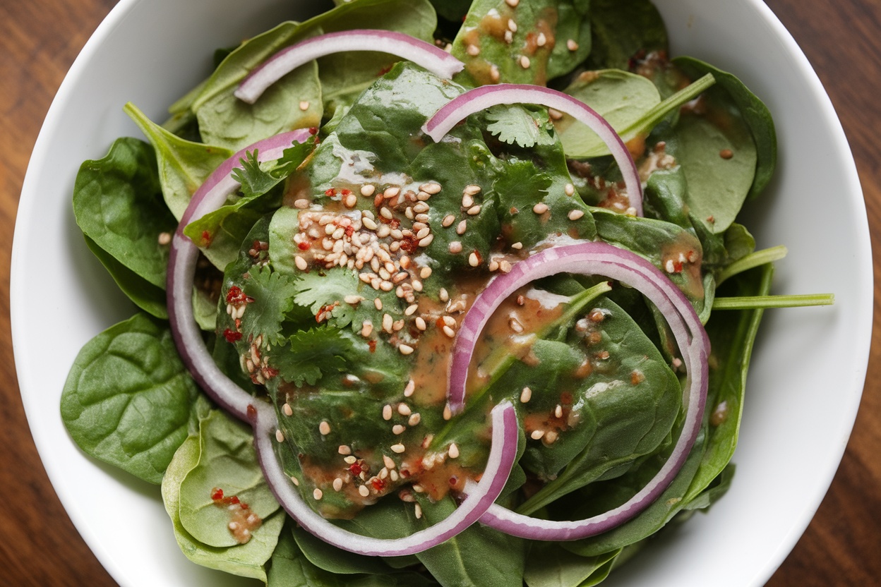 Asian Spinach Salad with Sesame Dressing