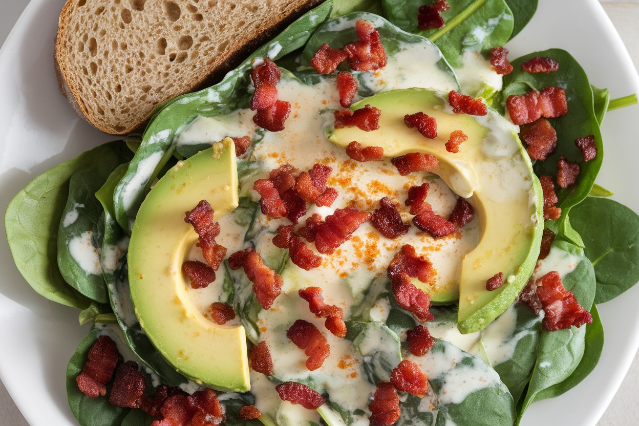 Creamy Spinach Salad with Avocado and Bacon
