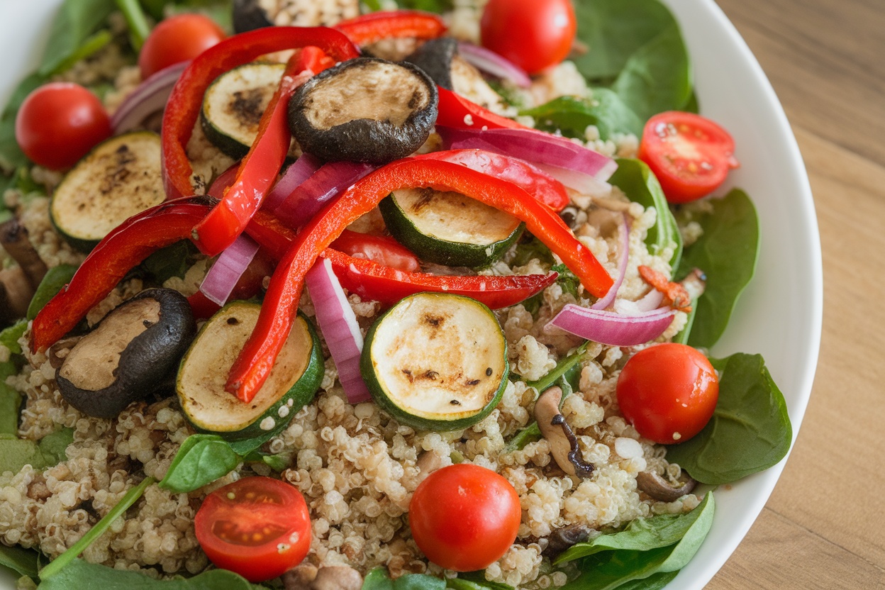 Quinoa Spinach Salad with Roasted Vegetables