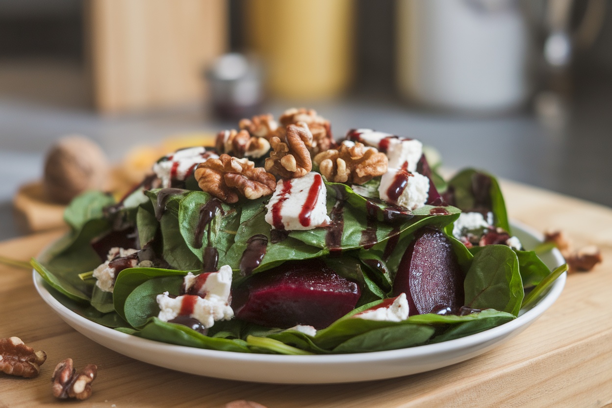 Spinach Salad with Beets and Goat Cheese