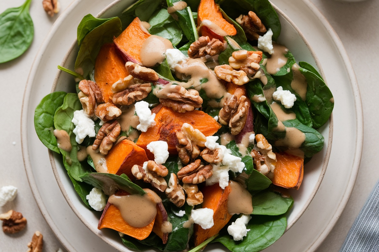 Sweet Potato and Spinach Salad with Maple Dressing