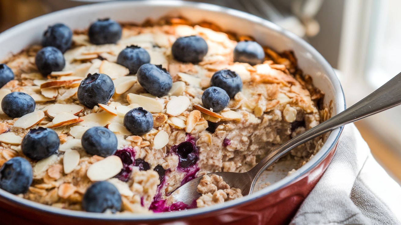 Blueberry Almond Overnight Oats Casserole