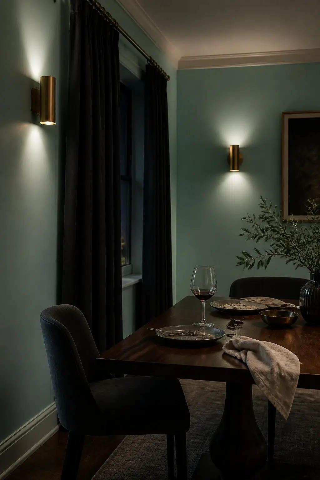 Aqueduct paint in a moody dining room