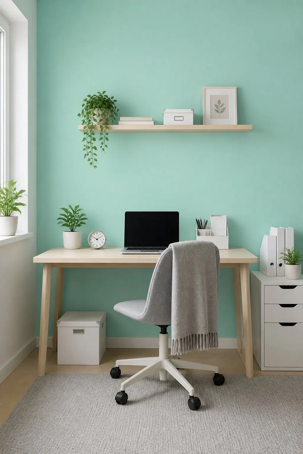 Sherwin-Williams Aqueduct in a scandinavian home office