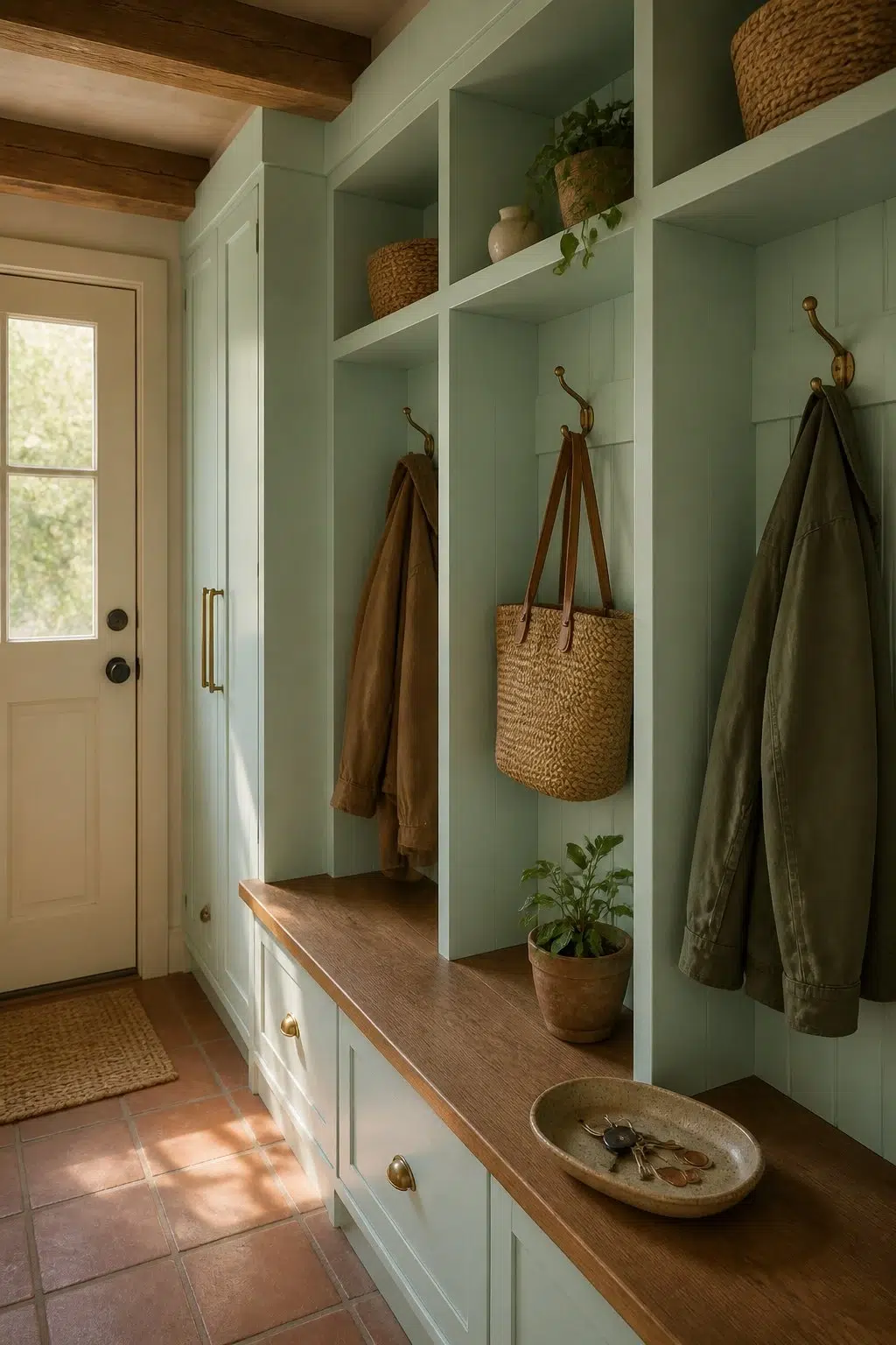 Aqueduct paint in a earthy mudroom