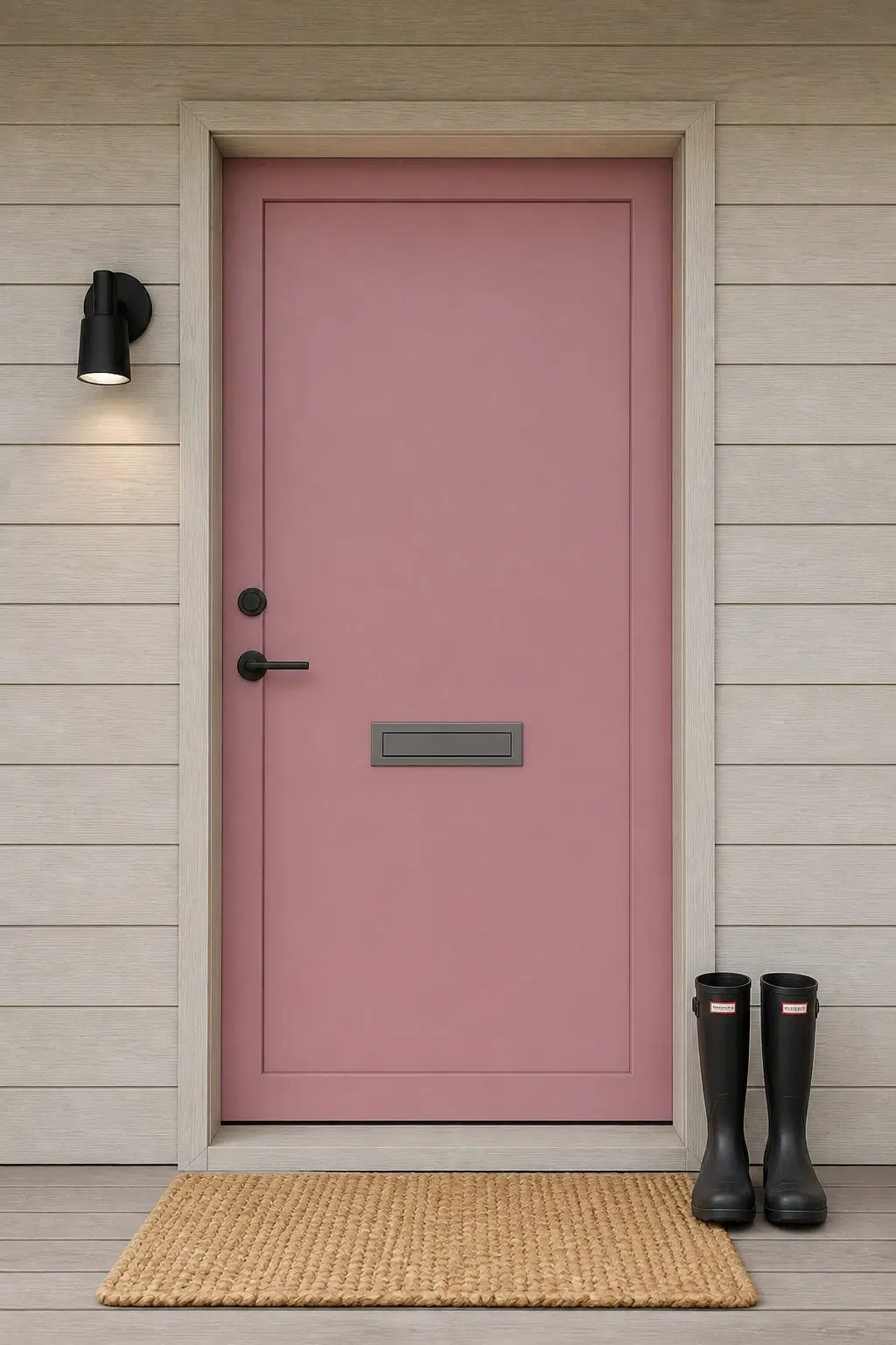 scandinavian front door featuring Audrey's Blush by Sherwin-Williams