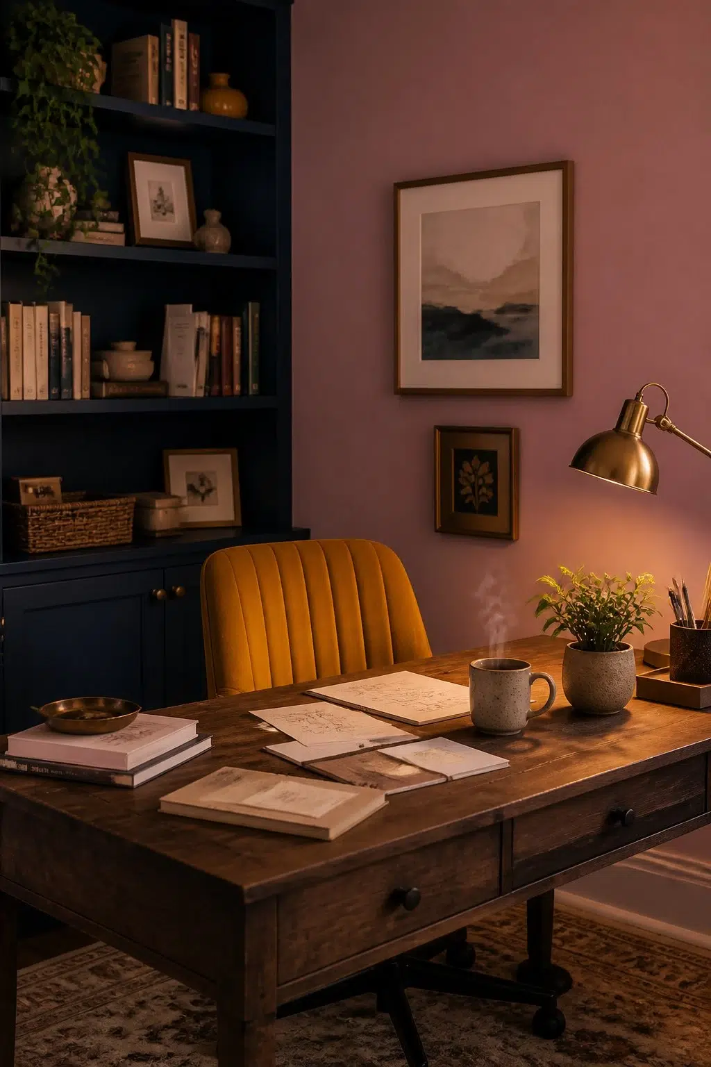 Sherwin-Williams Audrey's Blush in a unique home office