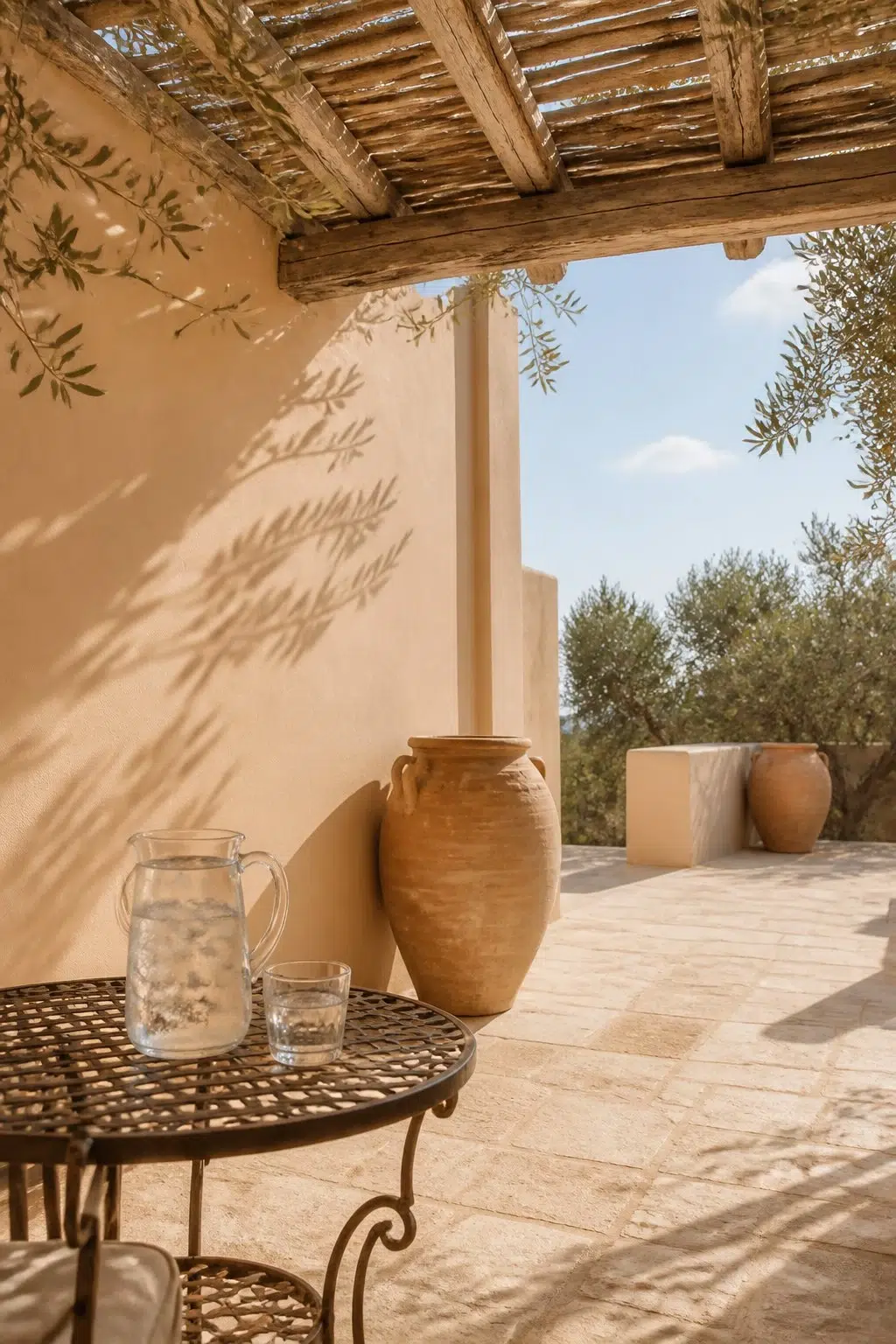 mediterranean patio featuring Bagel by Sherwin-Williams