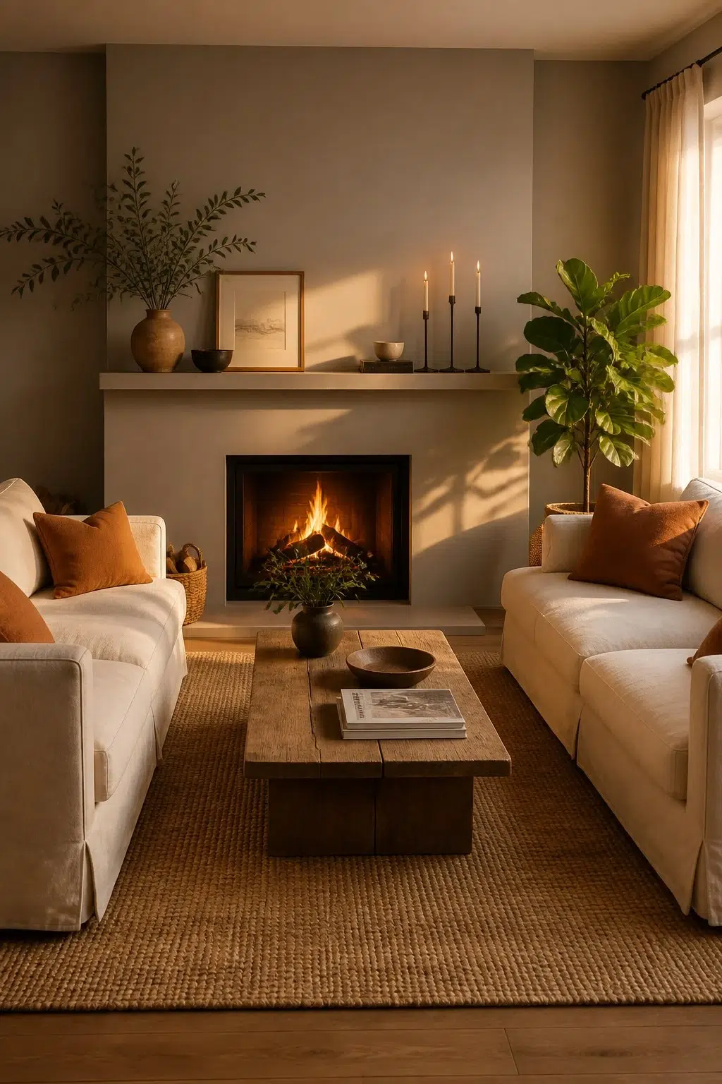 A cozy living room painted in Bedrock