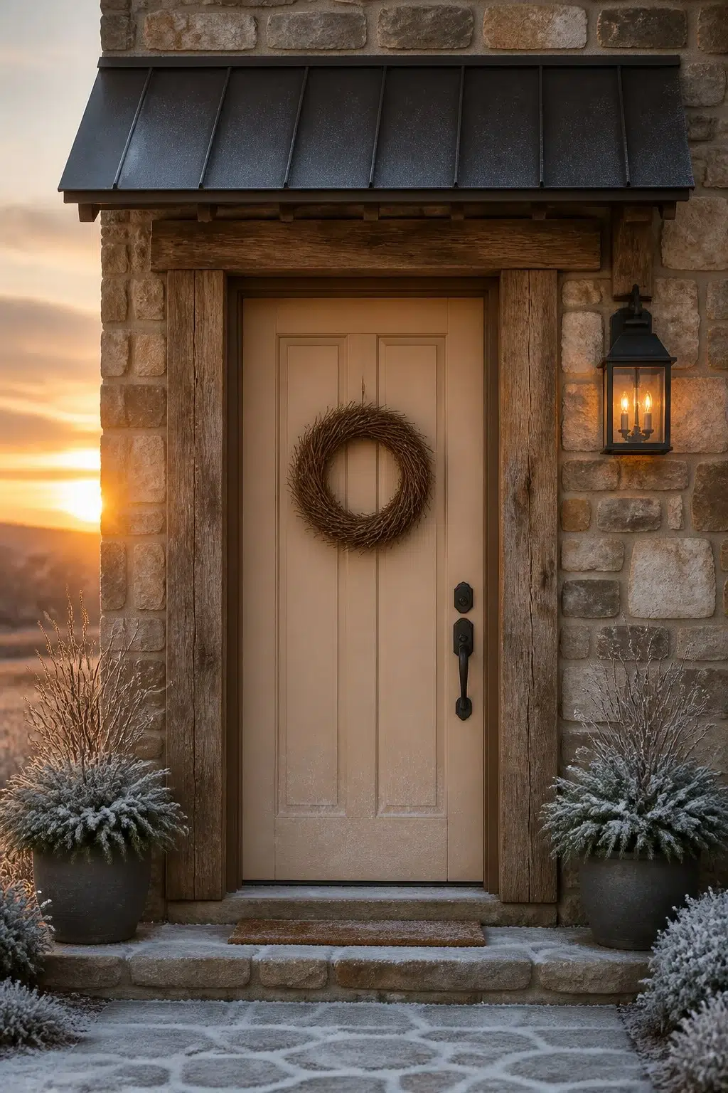 rustic modern front door featuring Beige by Sherwin-Williams