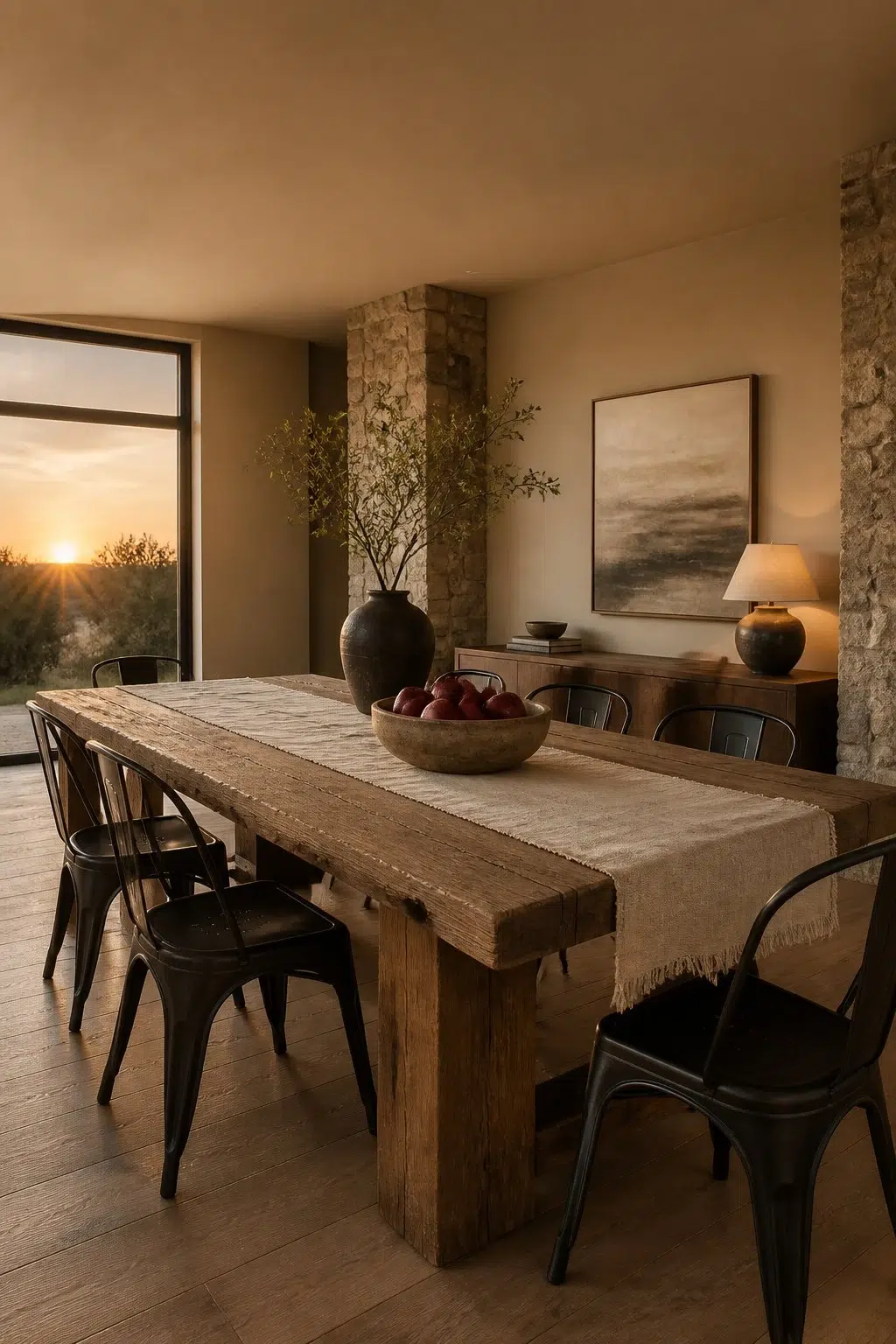 Beige Intenso paint in a rustic modern dining room