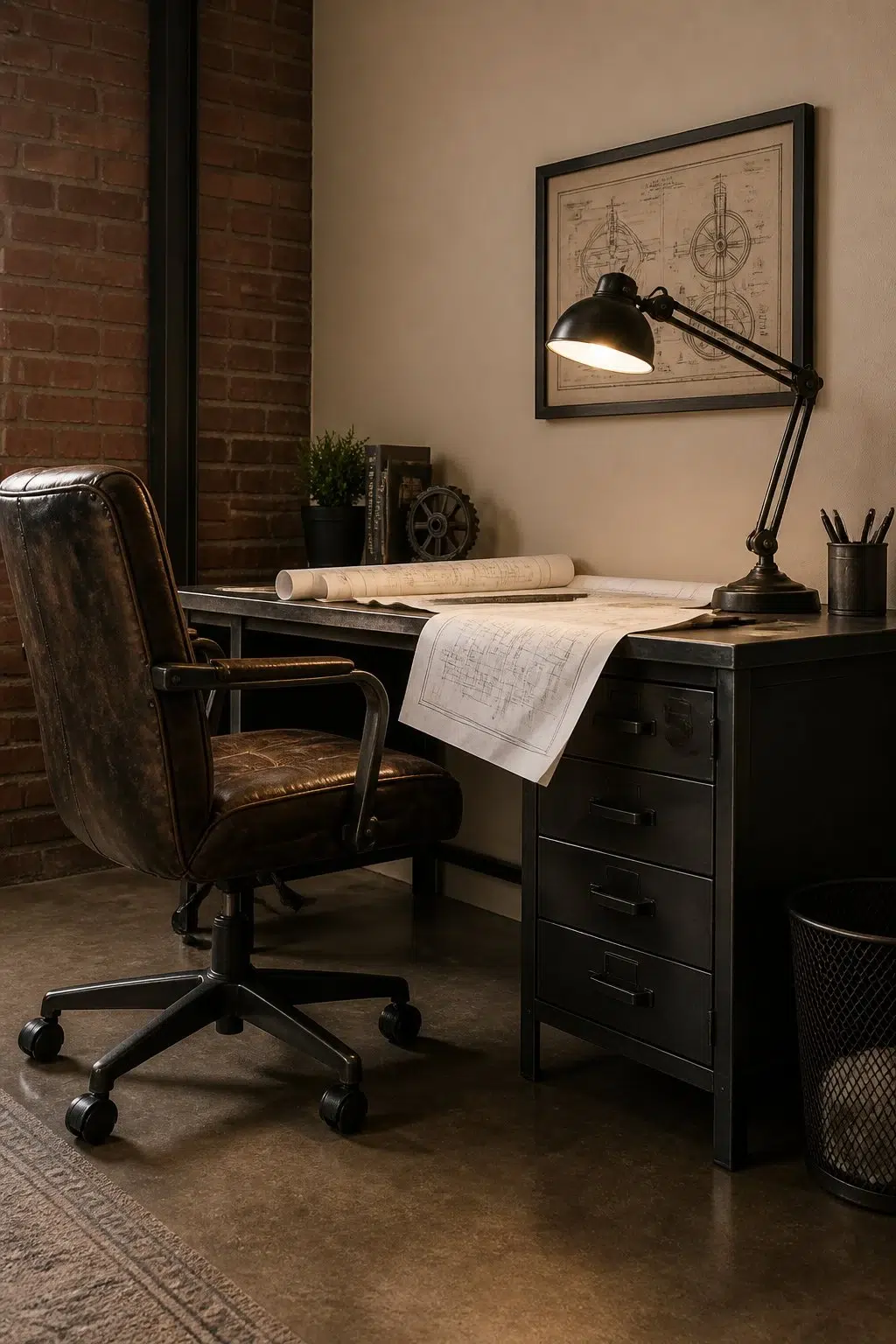 Sherwin-Williams Beige Intenso in a industrial home office
