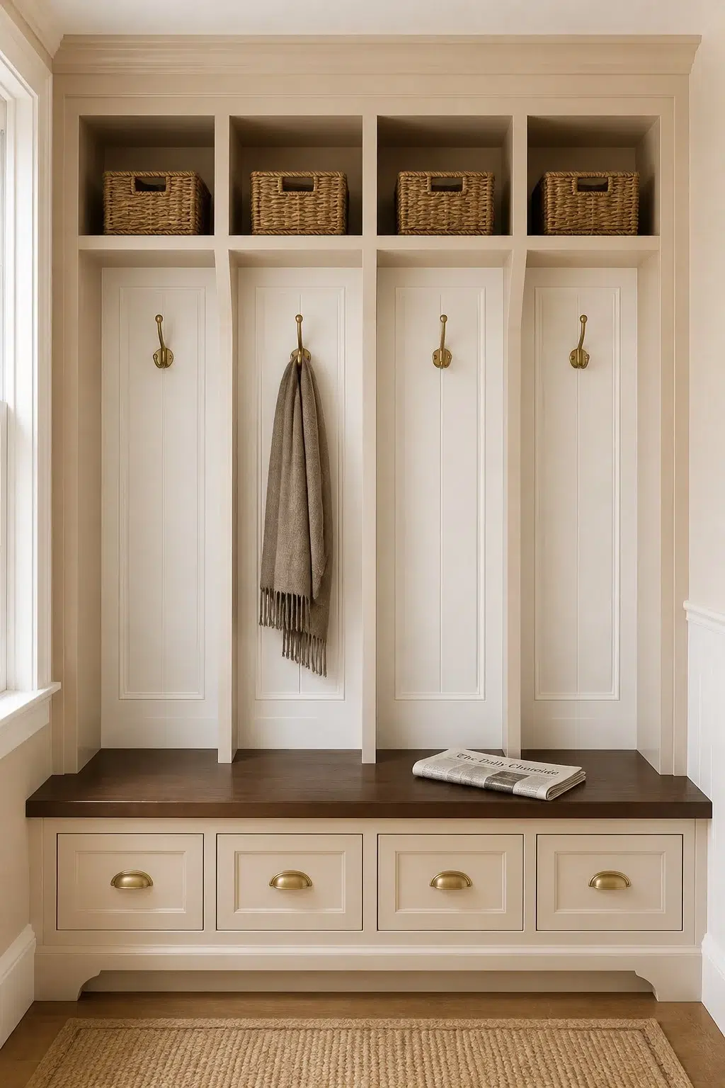 Beige paint in a traditional mudroom