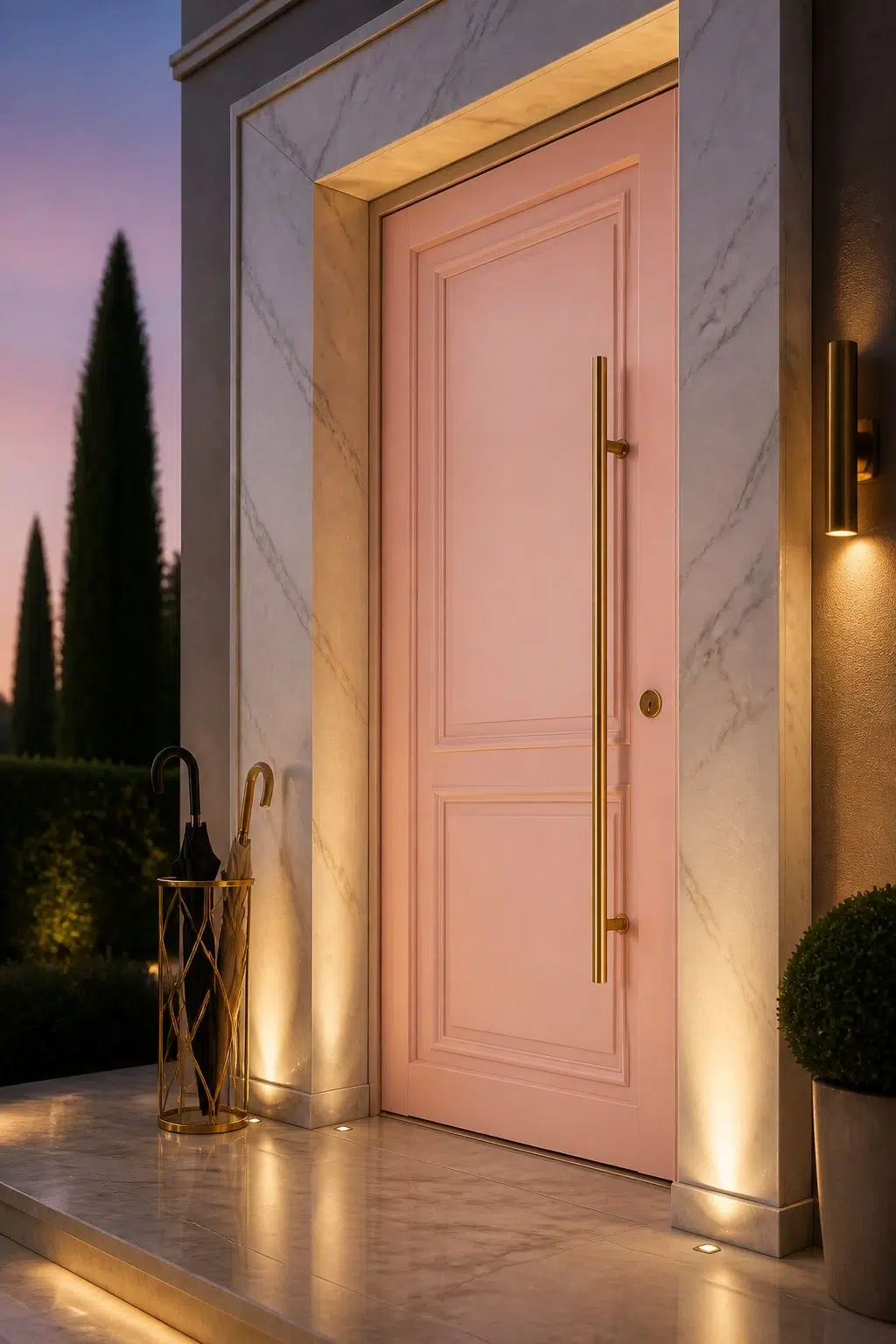 modern luxury front door featuring Bella Pink by Sherwin-Williams