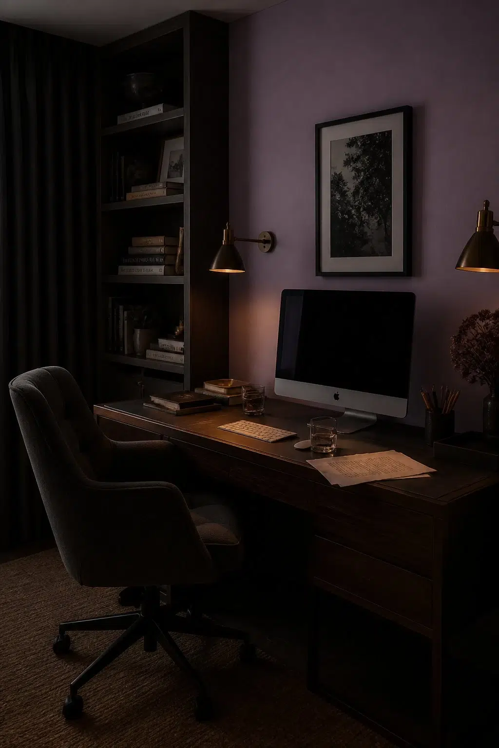 Sherwin-Williams Berry Cream in a moody home office