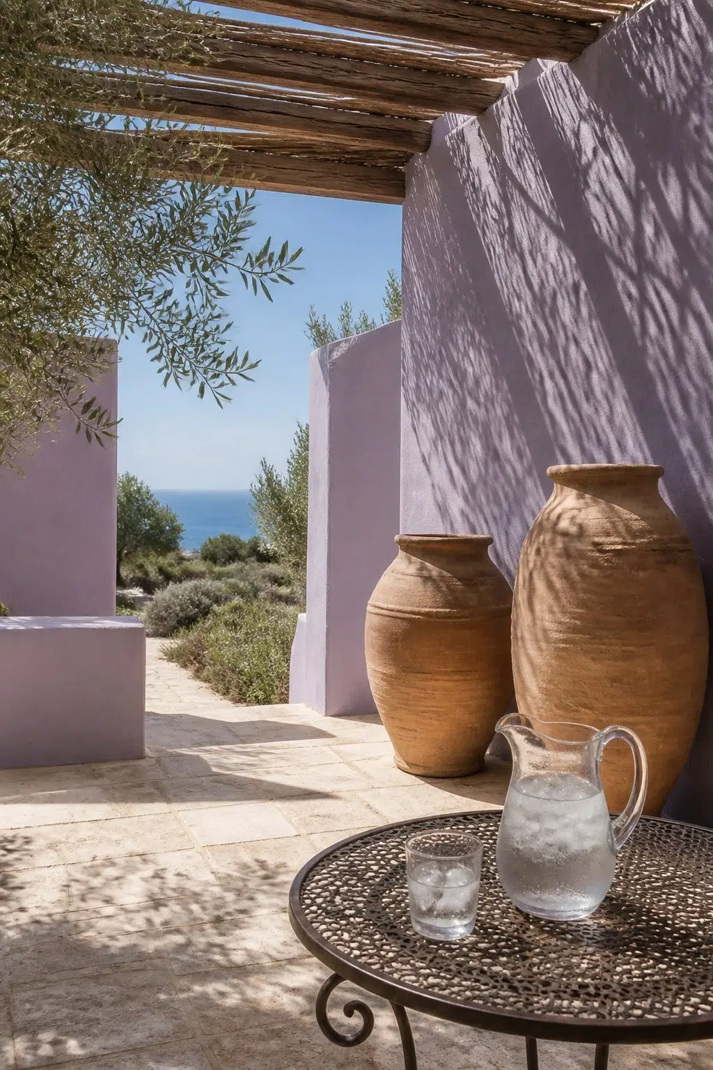 mediterranean patio featuring Berry Cream by Sherwin-Williams