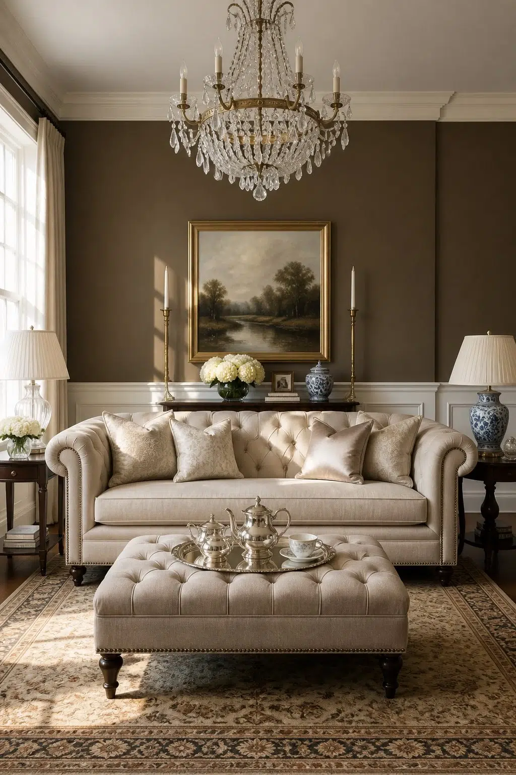 A elegant living room painted in Best Bronze