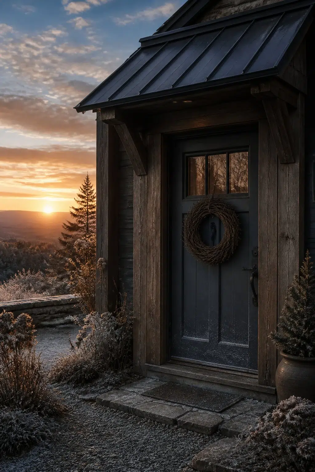 rustic modern front door featuring Big Dipper by Sherwin-Williams