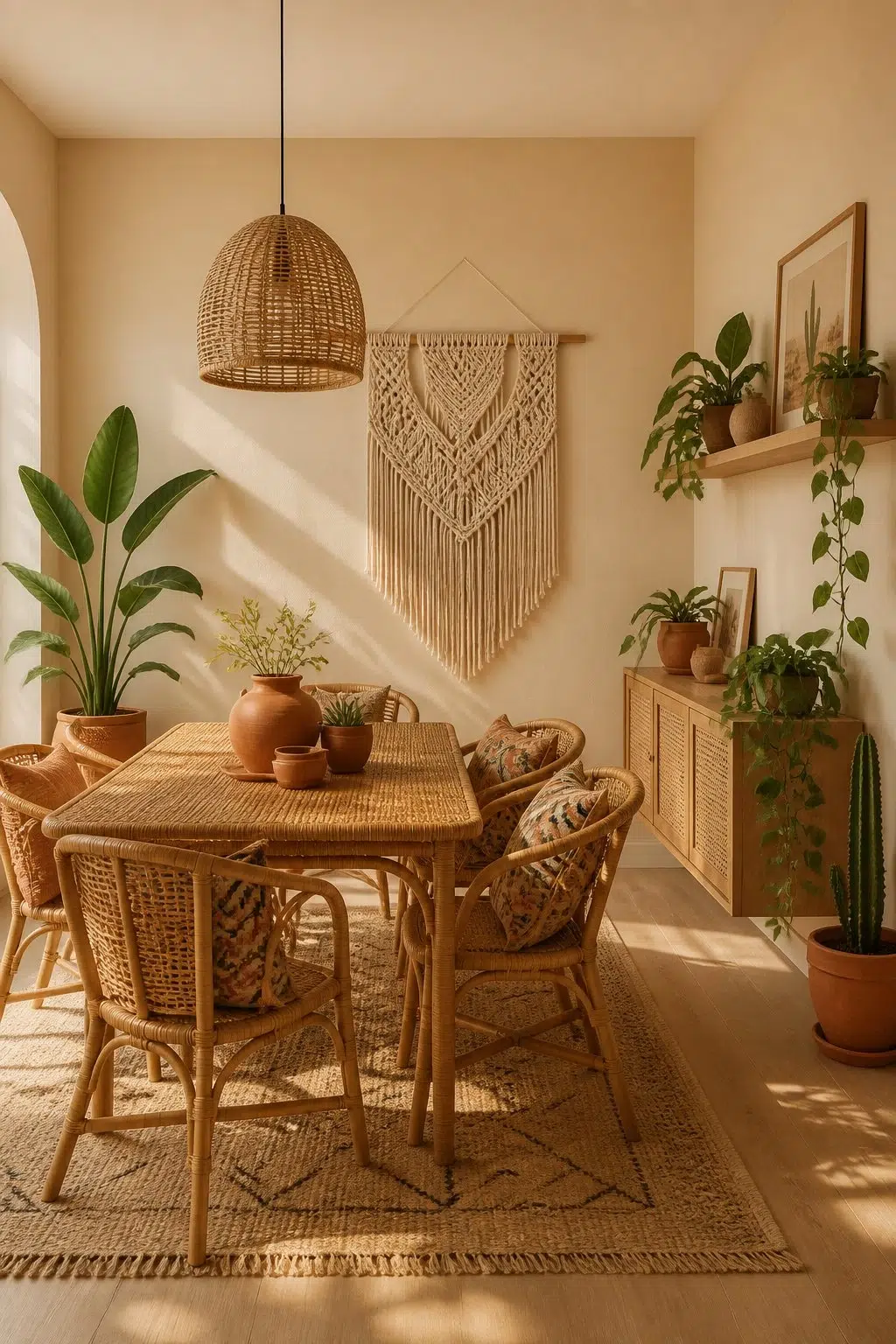 Biltmore Buff paint in a boho dining room