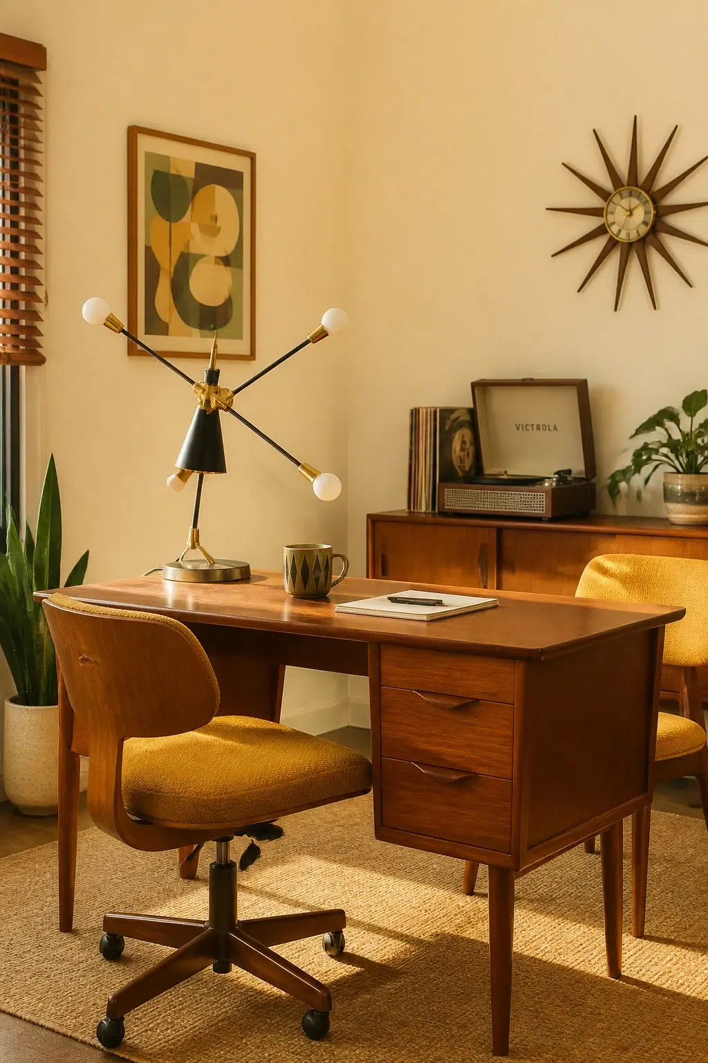 Sherwin-Williams Biltmore Buff in a mid century home office