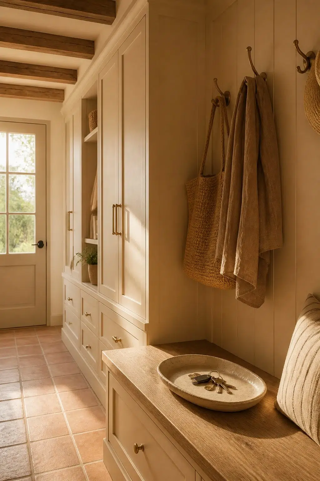 Biltmore Buff paint in a earthy mudroom