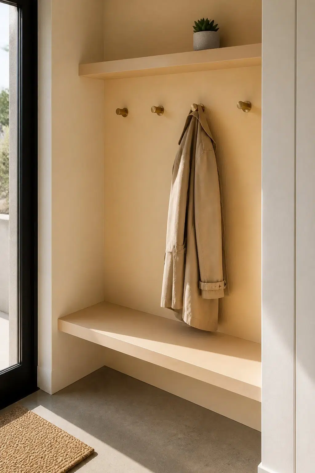 Birdseye Maple paint in a tiny mudroom