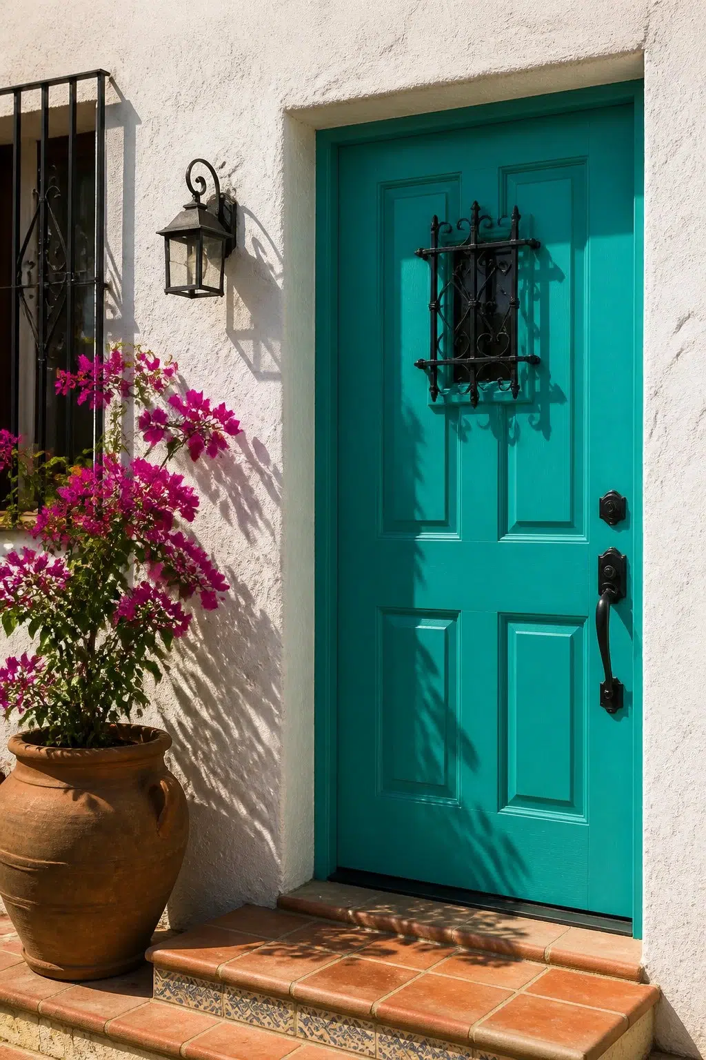 mediterranean front door featuring Biscay by Sherwin-Williams