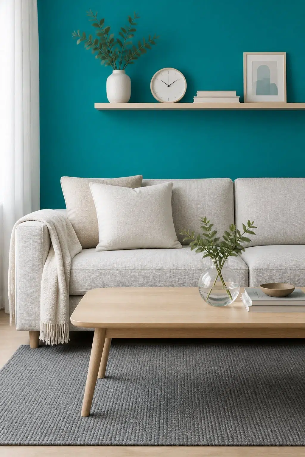 A scandinavian living room painted in Biscay