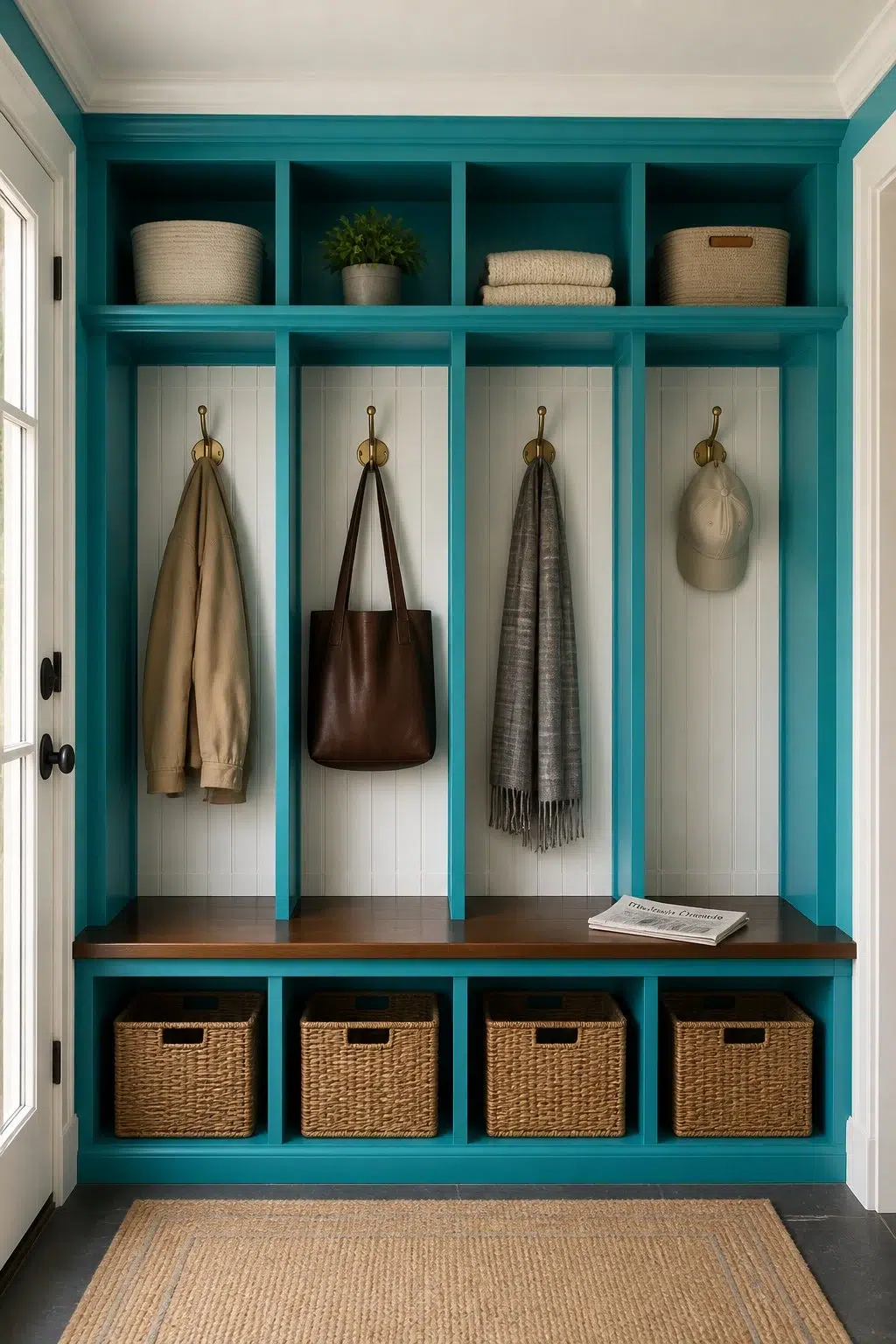 Biscay paint in a traditional mudroom