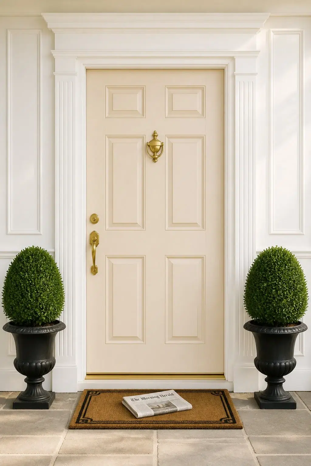 traditional front door featuring Biscuit by Sherwin-Williams