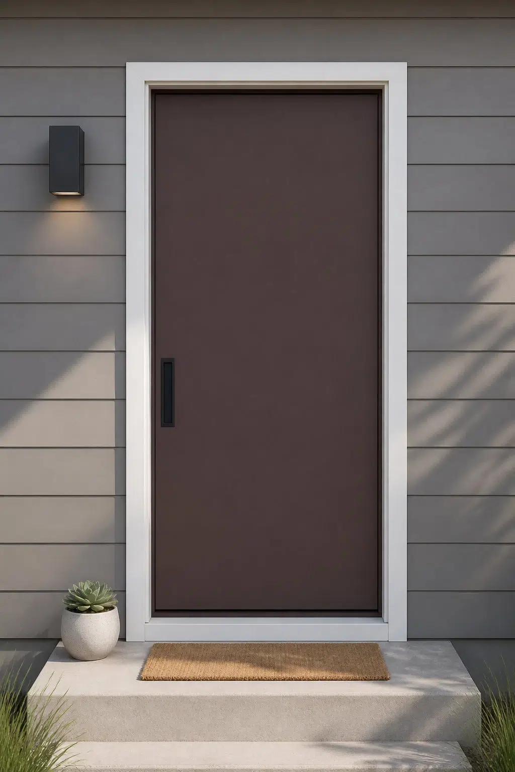 minimalist front door featuring Bitter Chocolate by Sherwin-Williams