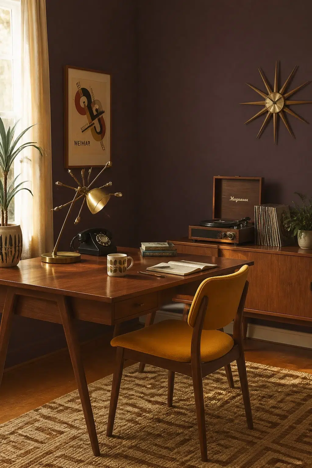 Sherwin-Williams Bitter Chocolate in a mid century home office