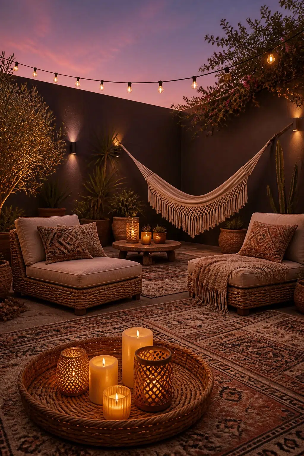 boho patio featuring Bitter Chocolate by Sherwin-Williams