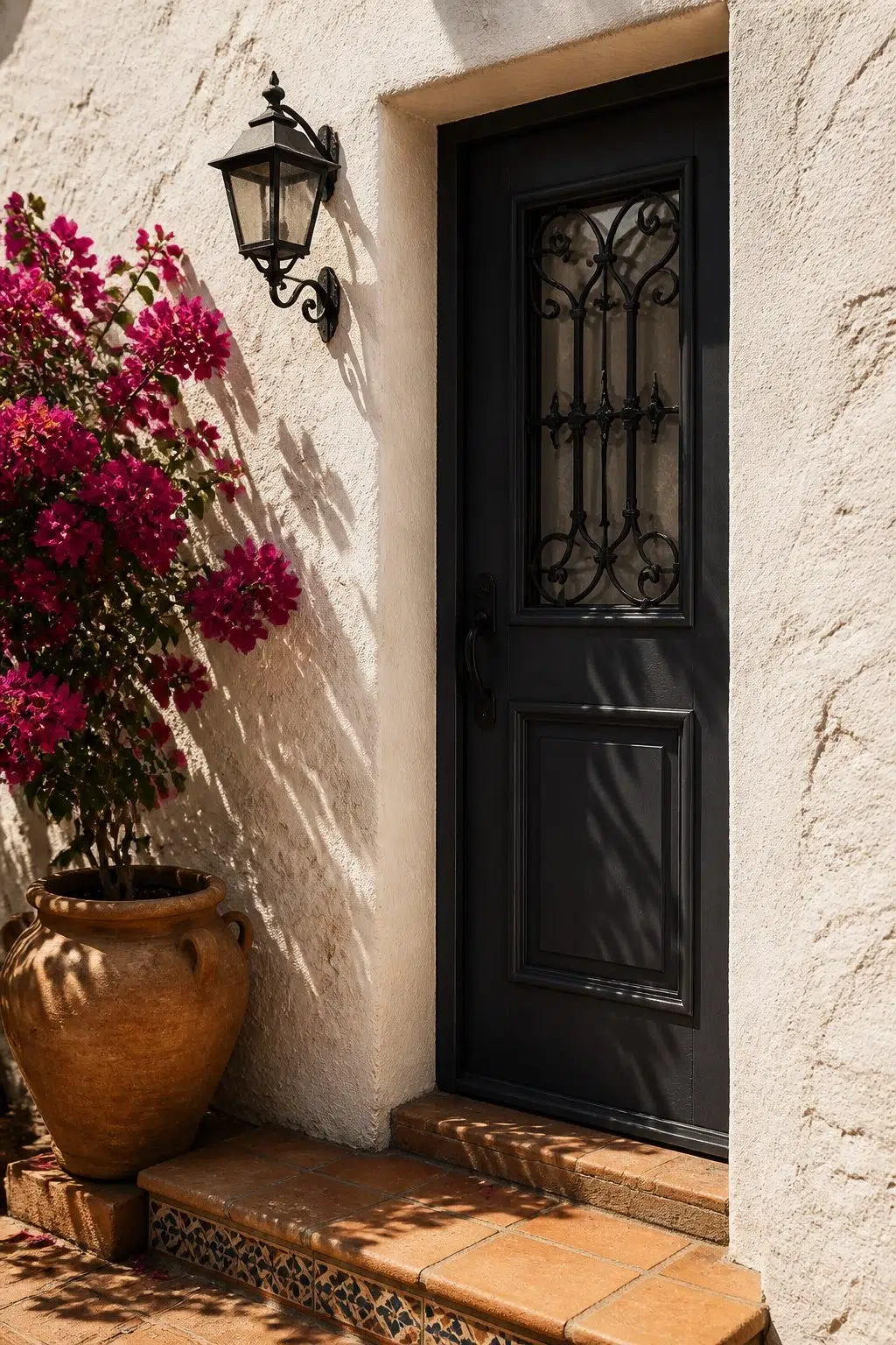 mediterranean front door featuring Black Swan by Sherwin-Williams