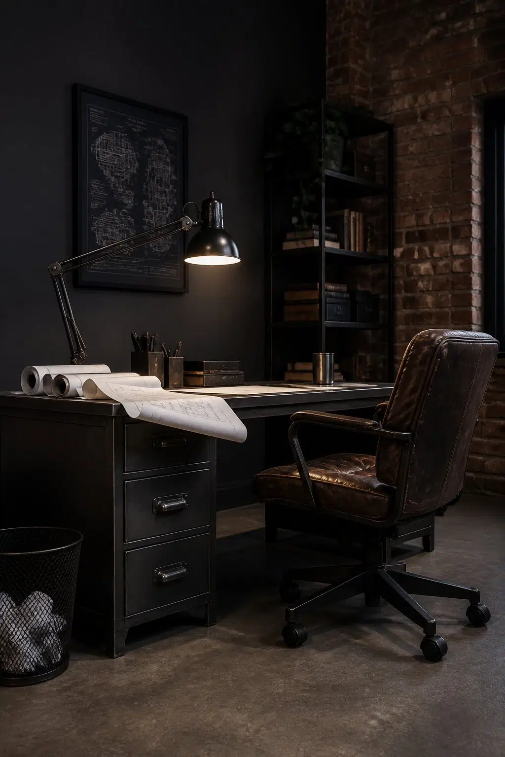 Sherwin-Williams Black Swan in a industrial home office