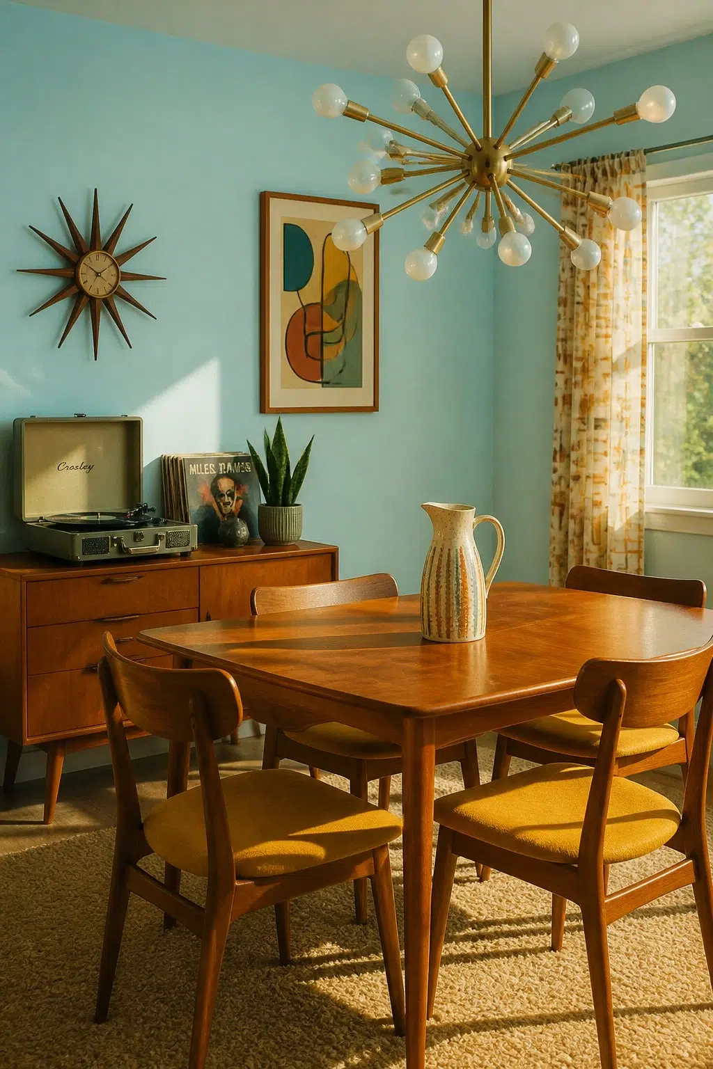 Blue Bauble paint in a mid century dining room