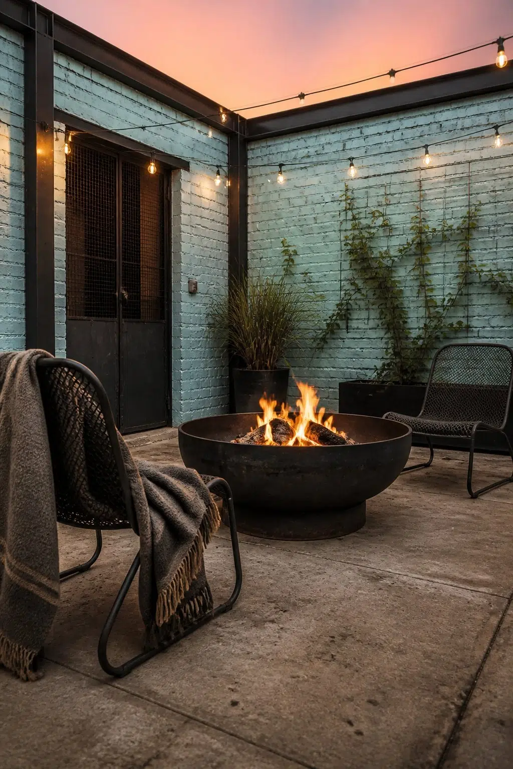 industrial patio featuring Blue Bauble by Sherwin-Williams