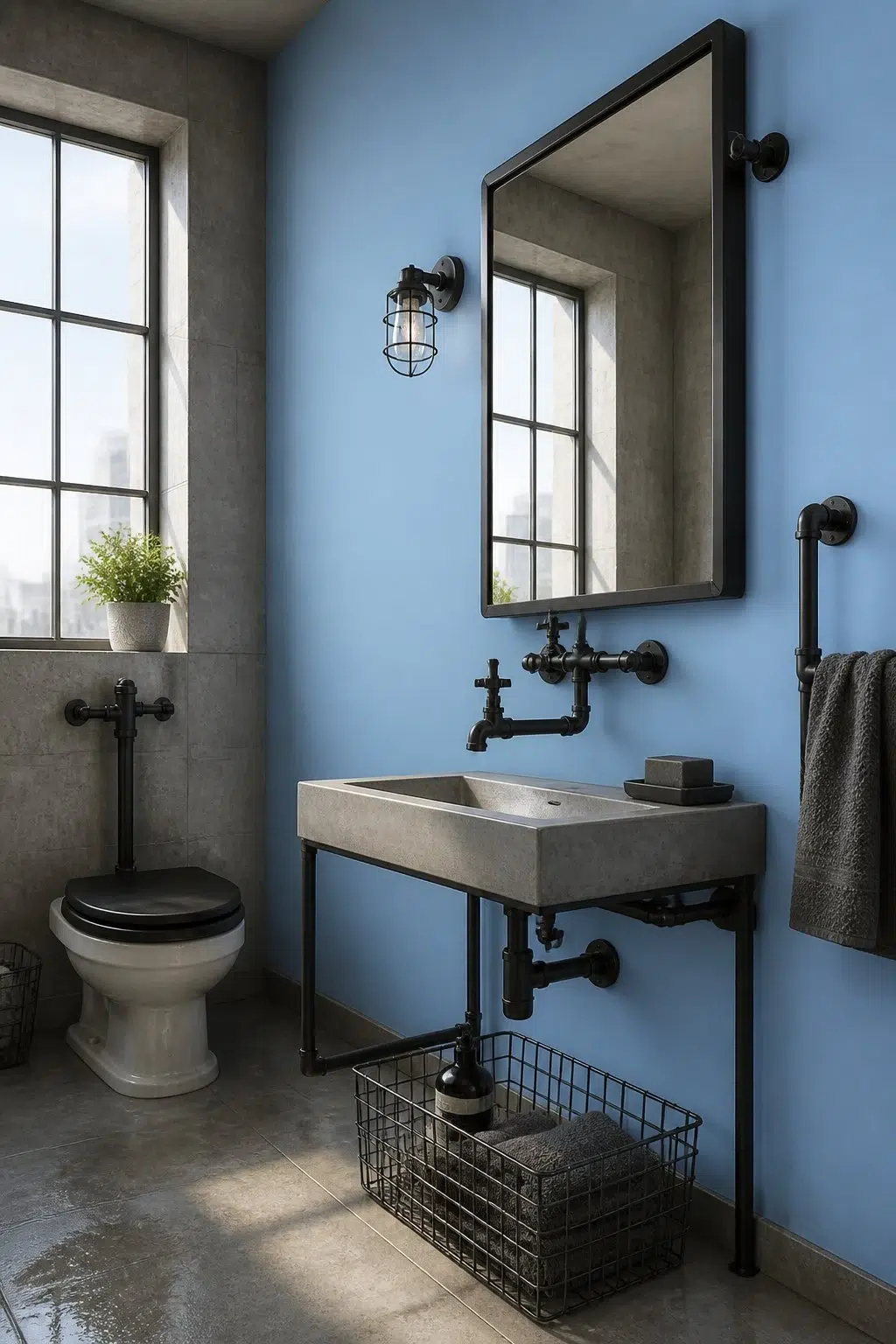 Blue Beyond — industrial bathroom