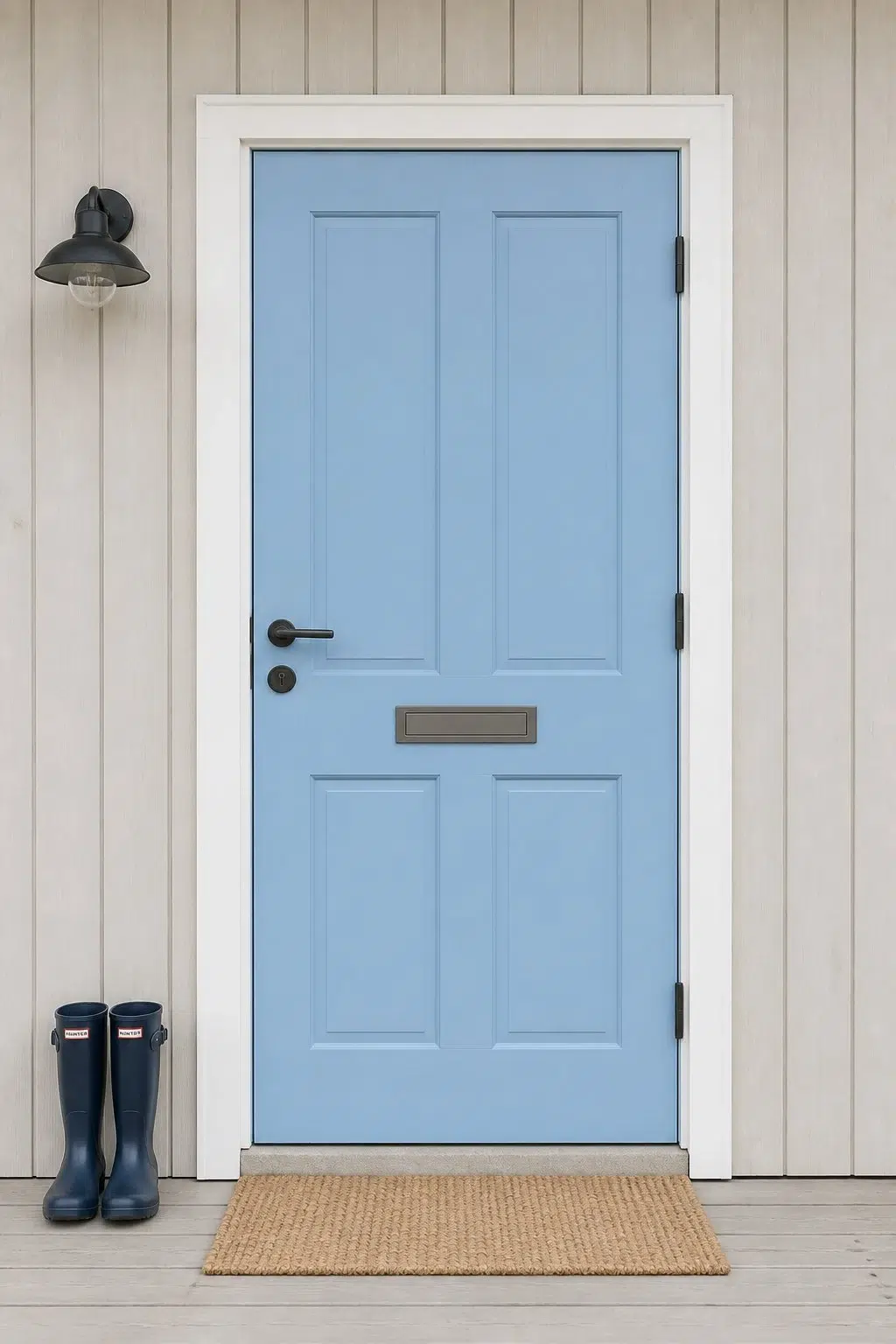 scandinavian front door featuring Blue Beyond by Sherwin-Williams