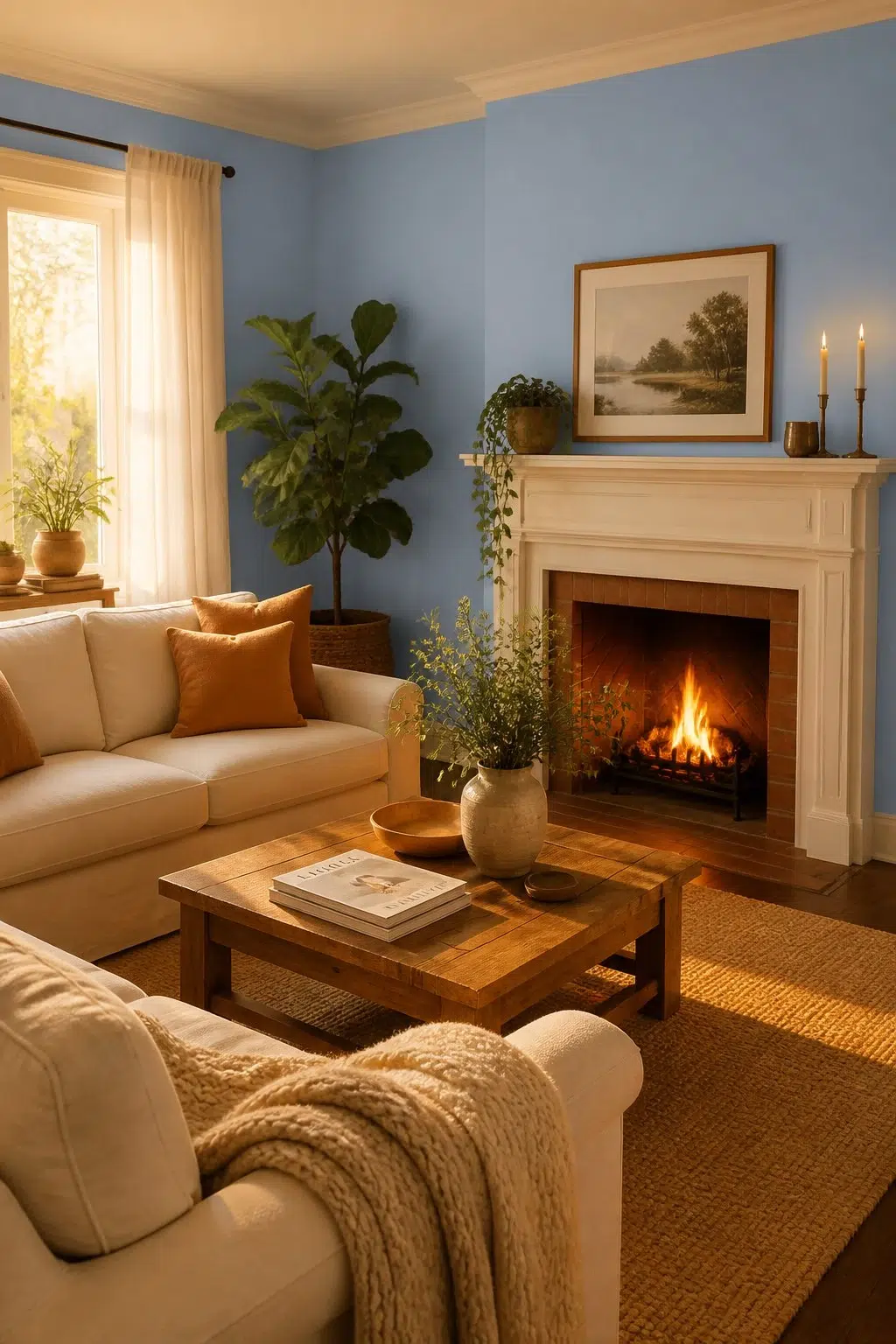 A cozy living room painted in Blue Beyond